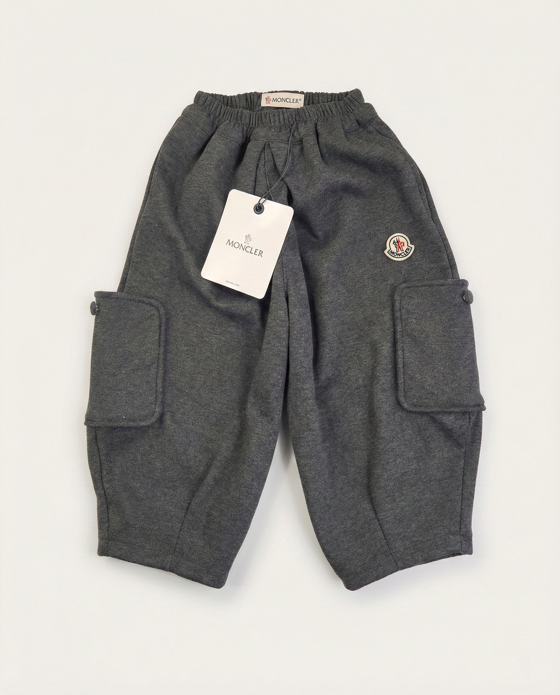 Moncler - Enfant Charcoal Grey Cotton Fleece Cargo Sweatpants with Logo Patch