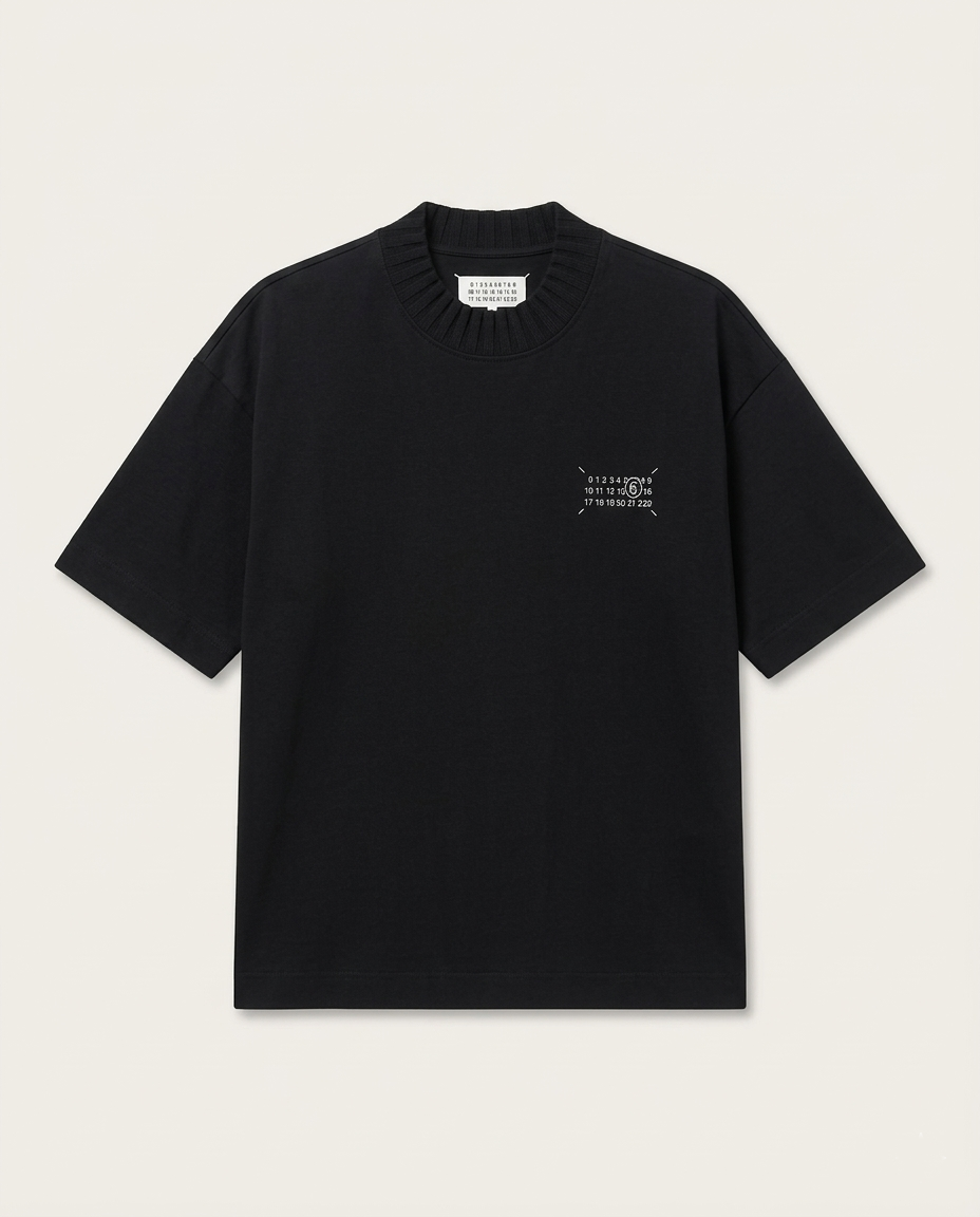 MM6 Maison Margiela - Ribbed-Neck Numerical Logo Tee in Black