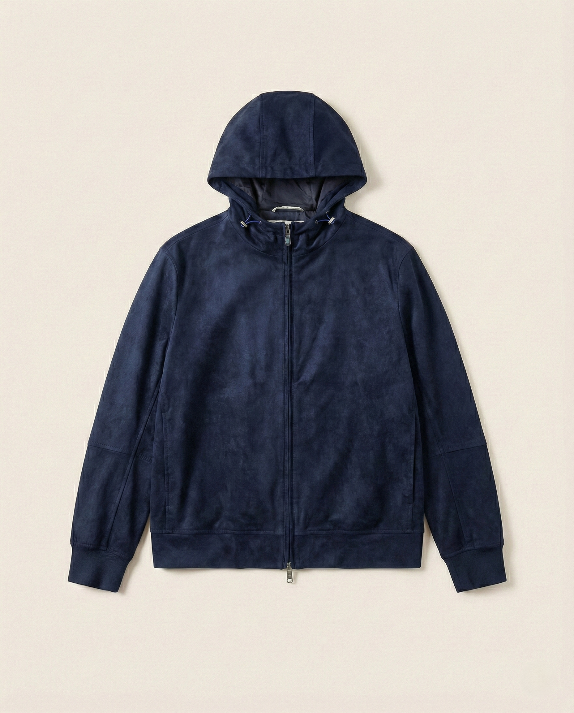 Brunello Cucinelli - Navy Suede Hooded Zip-Up Jacket