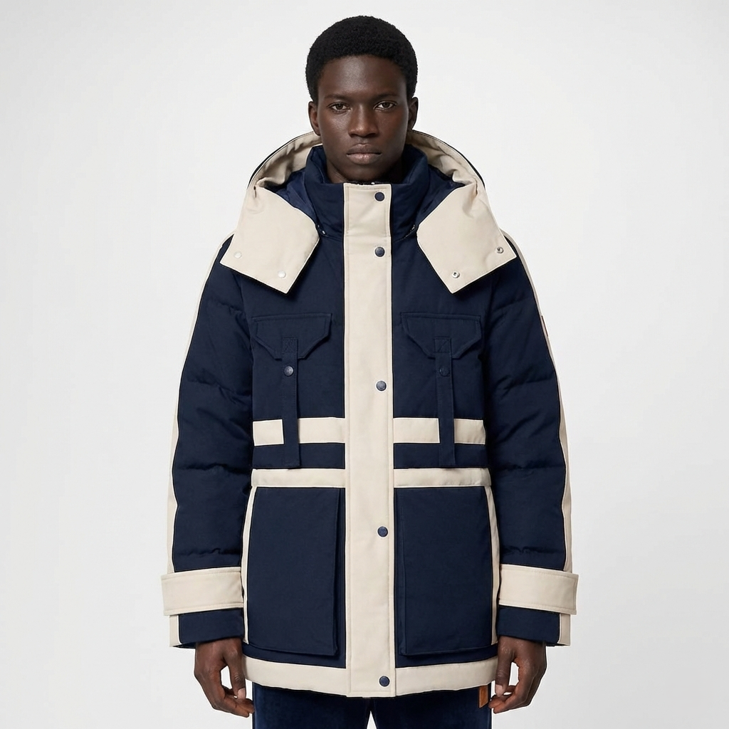 Celine - Navy n Cream Hooded Puffer Jacket