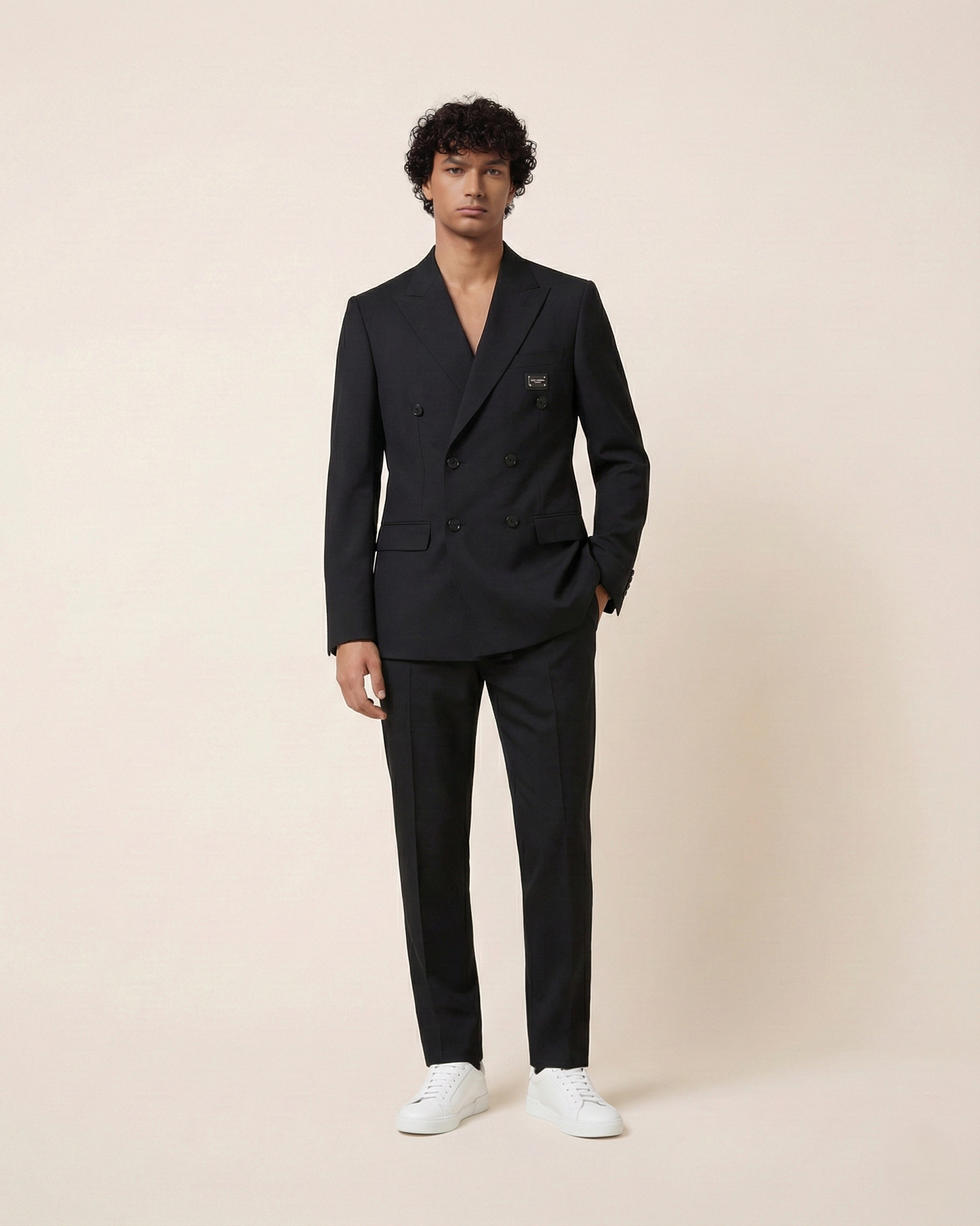 Dolce & Gabbana - Tailored Black Double-Breasted Suit with Metal Logo Detail