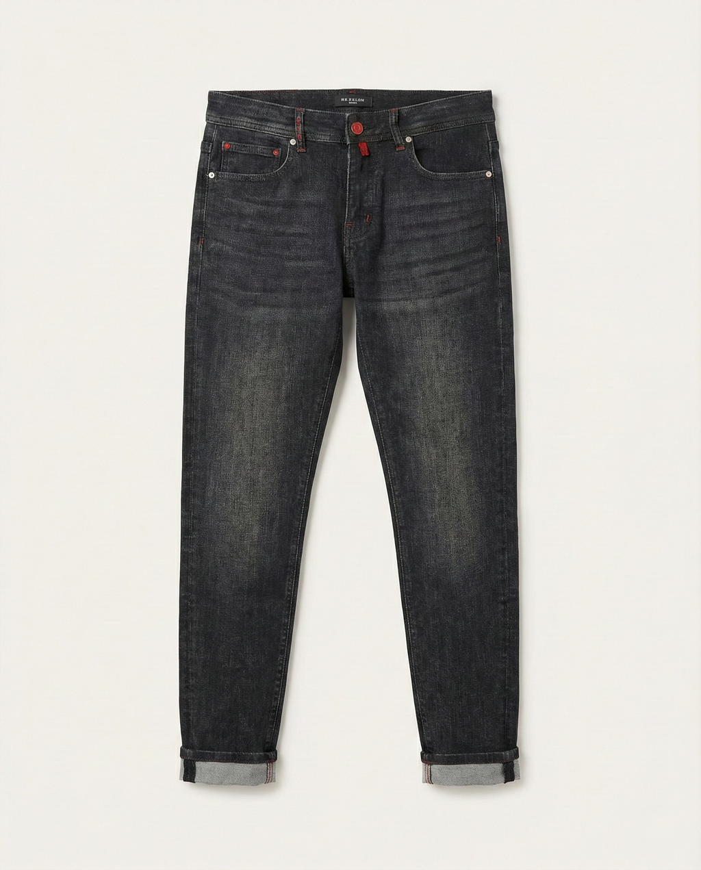 Kiton Napoli - Tailored Dark Wash Denim with Signature Red Accents