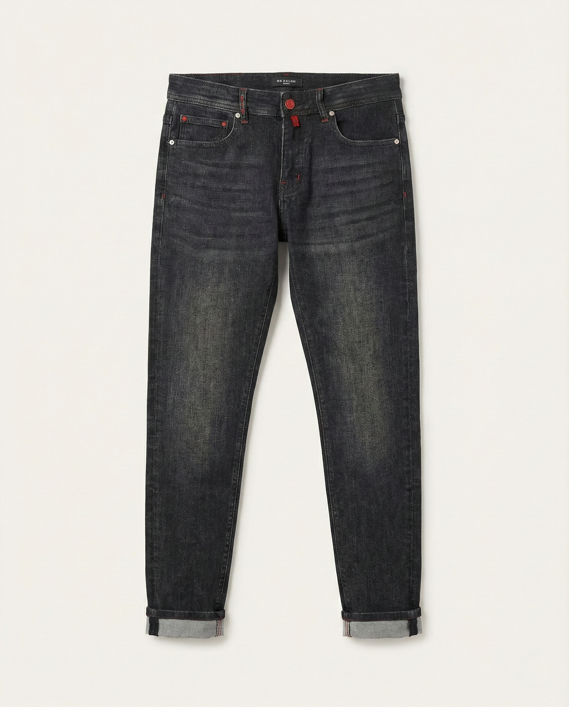 Kiton Napoli - Tailored Dark Wash Denim with Signature Red Accents