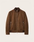 Brunello Cucinelli Suede & Knit Trim Bomber Jacket - Tobacco Brown