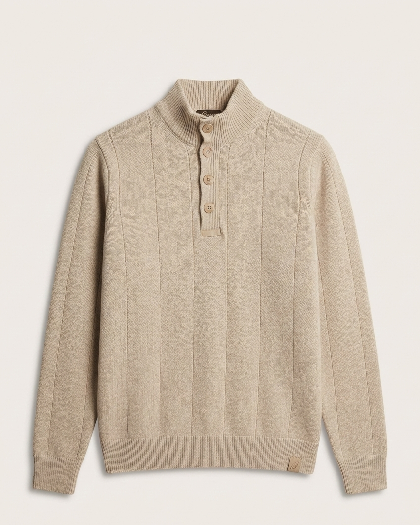 Brioni - Beige Ribbed Knit Quarter-Button Sweater
