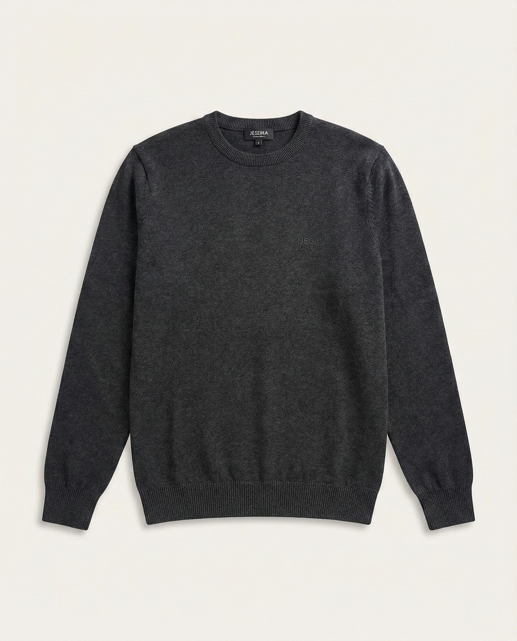 Zegna - Charcoal Grey Fine Knit Crewneck Sweater with Tonal Logo