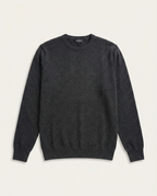 Zegna - Charcoal Grey Fine Knit Crewneck Sweater with Tonal Logo