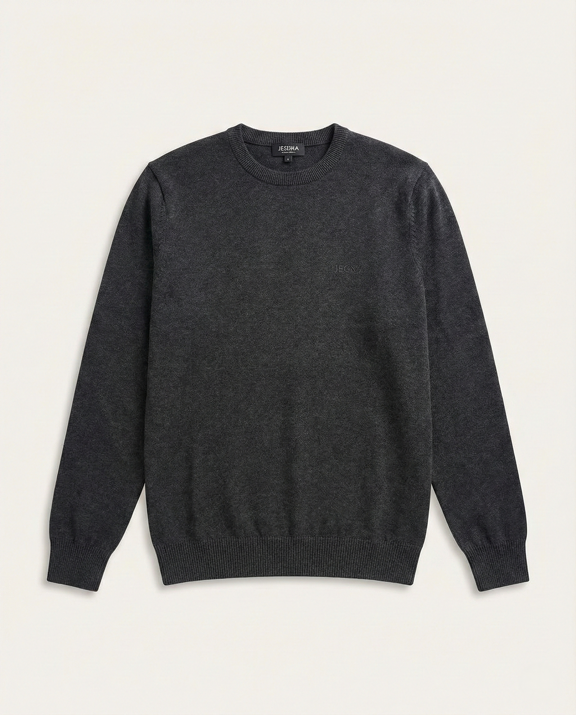 Zegna - Charcoal Grey Fine Knit Crewneck Sweater with Tonal Logo
