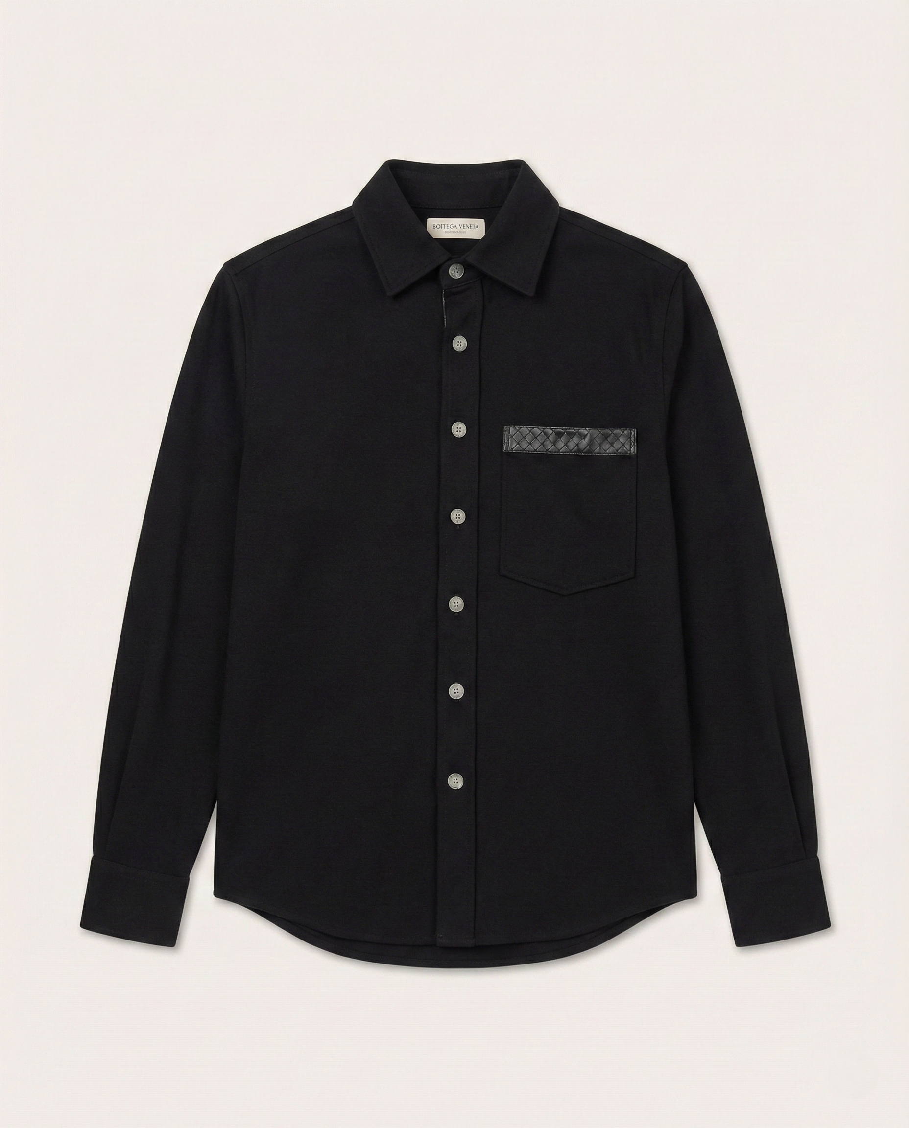 Bottega Veneta - Long-Sleeve Shirt with Intrecciato Leather Pocket Detail