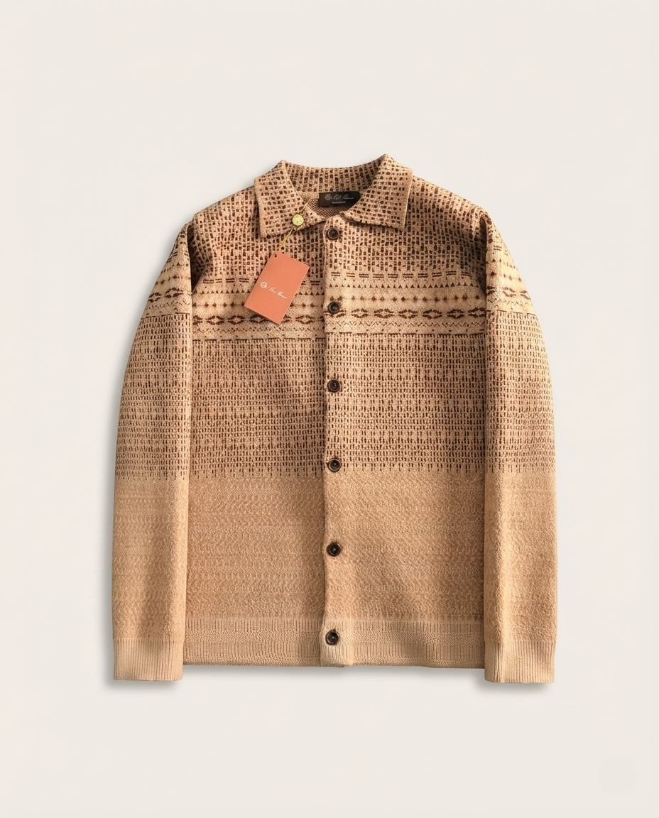 Loro Piana - Men's Patterned Knit Collared Cardigan Jacket - Camel