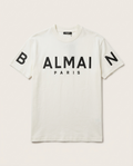 Balmain - Paris Logo Print Cotton T-Shirt in Off-White with Black Raised Lettering