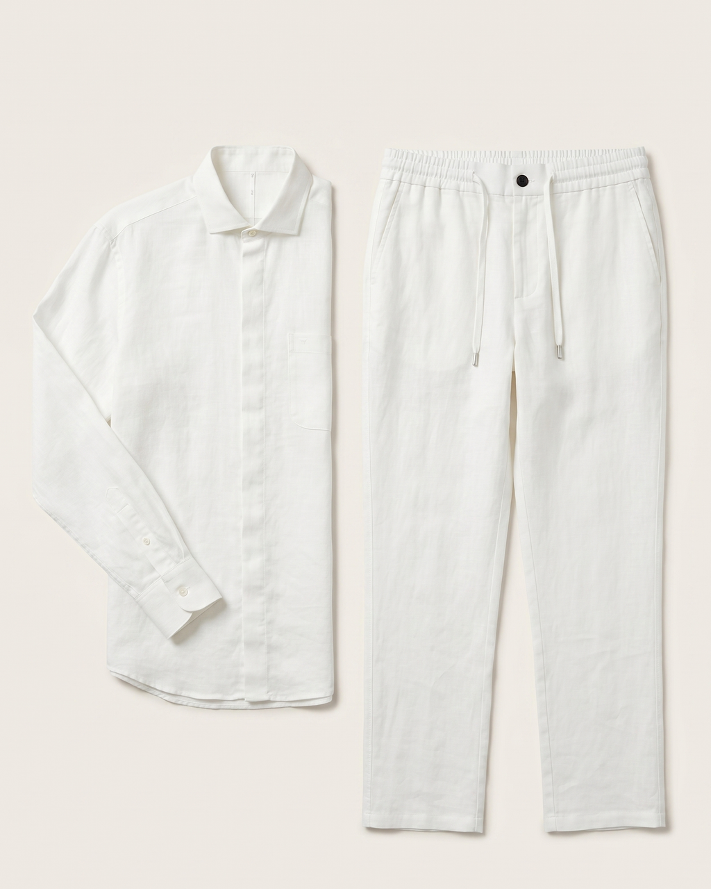 Loro Piana - White Linen Long Sleeve Shirt & Drawstring Trousers Set