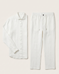 Loro Piana - White Linen Long Sleeve Shirt & Drawstring Trousers Set