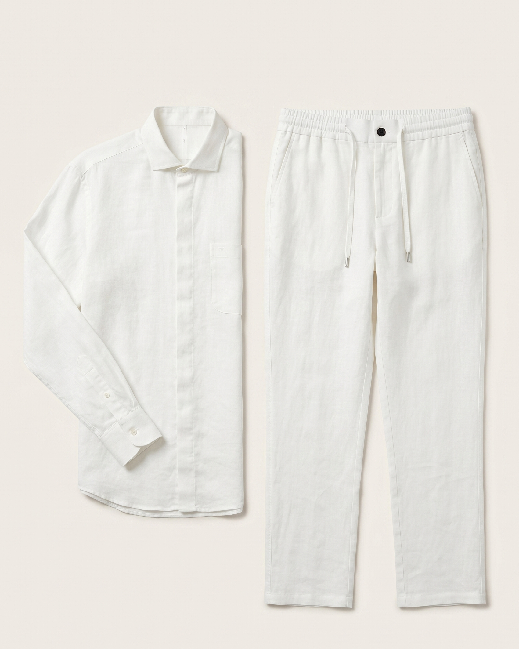 Loro Piana - White Linen Long Sleeve Shirt & Drawstring Trousers Set