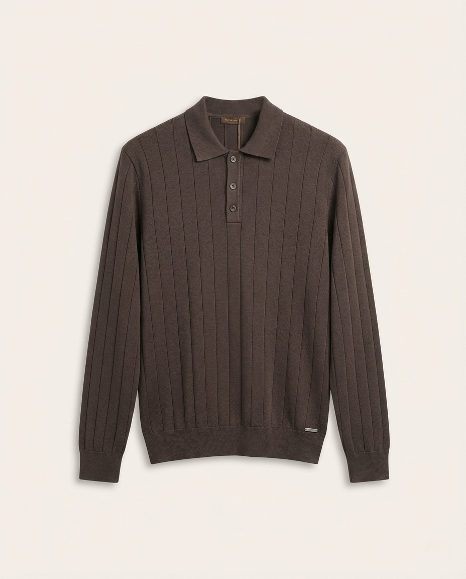 Loro Piana - Vertical Ribbed Knit Long-Sleeve Polo