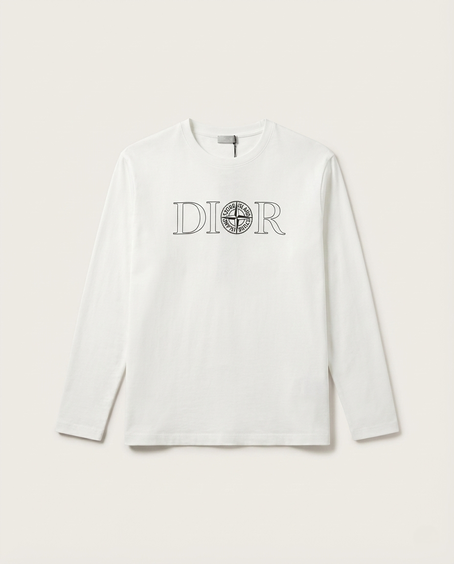 Dior x Stone Island Compass Logo White Long-Sleeve T-Shirt