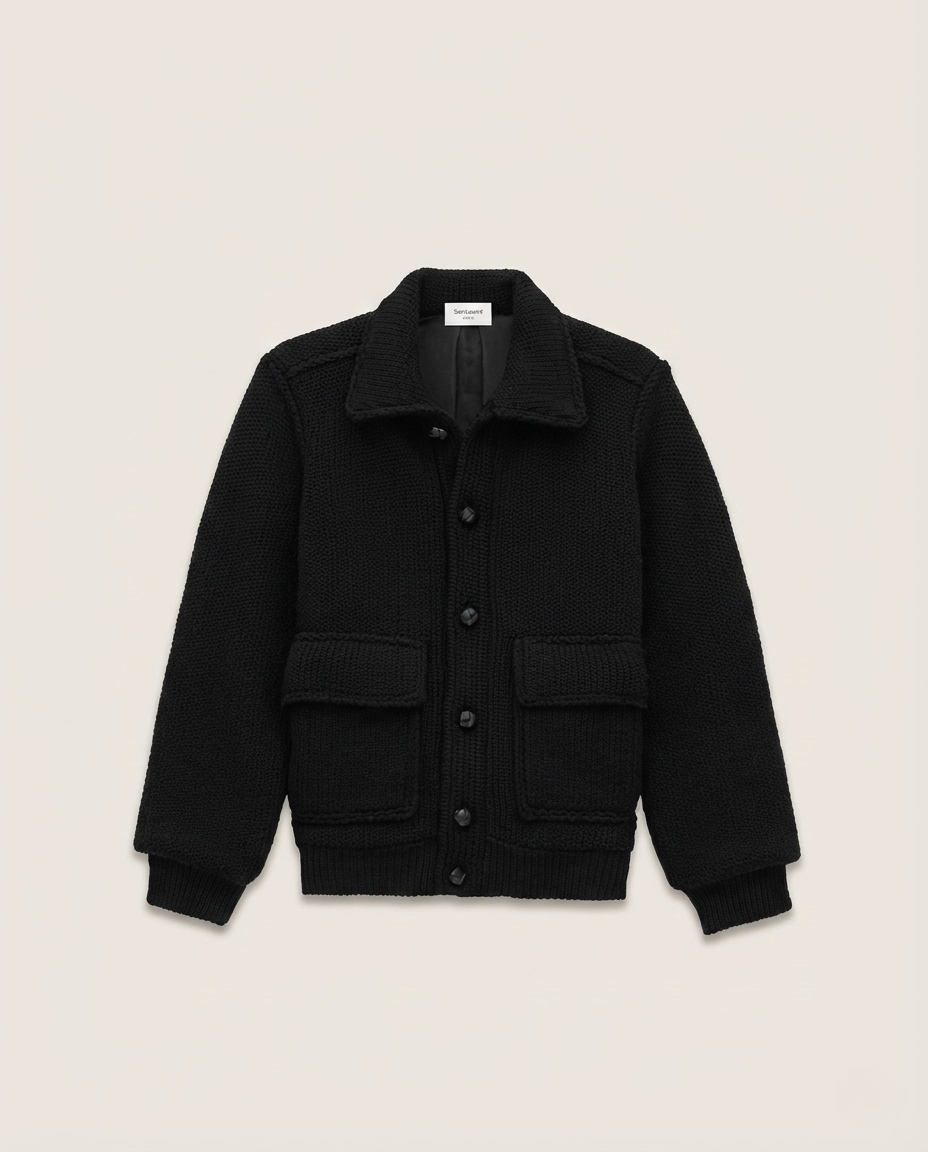 Saint Laurent - Black Knit Button-Front Jacket with Pockets