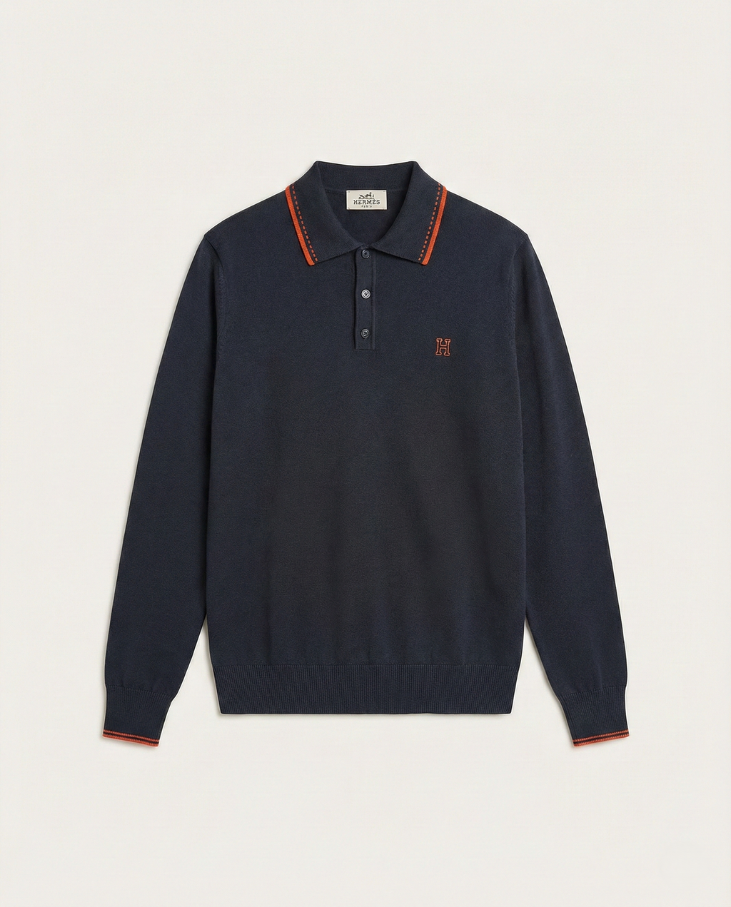 Hermès - 'H' Embroidery Contrast-Detail Knit Polo - black