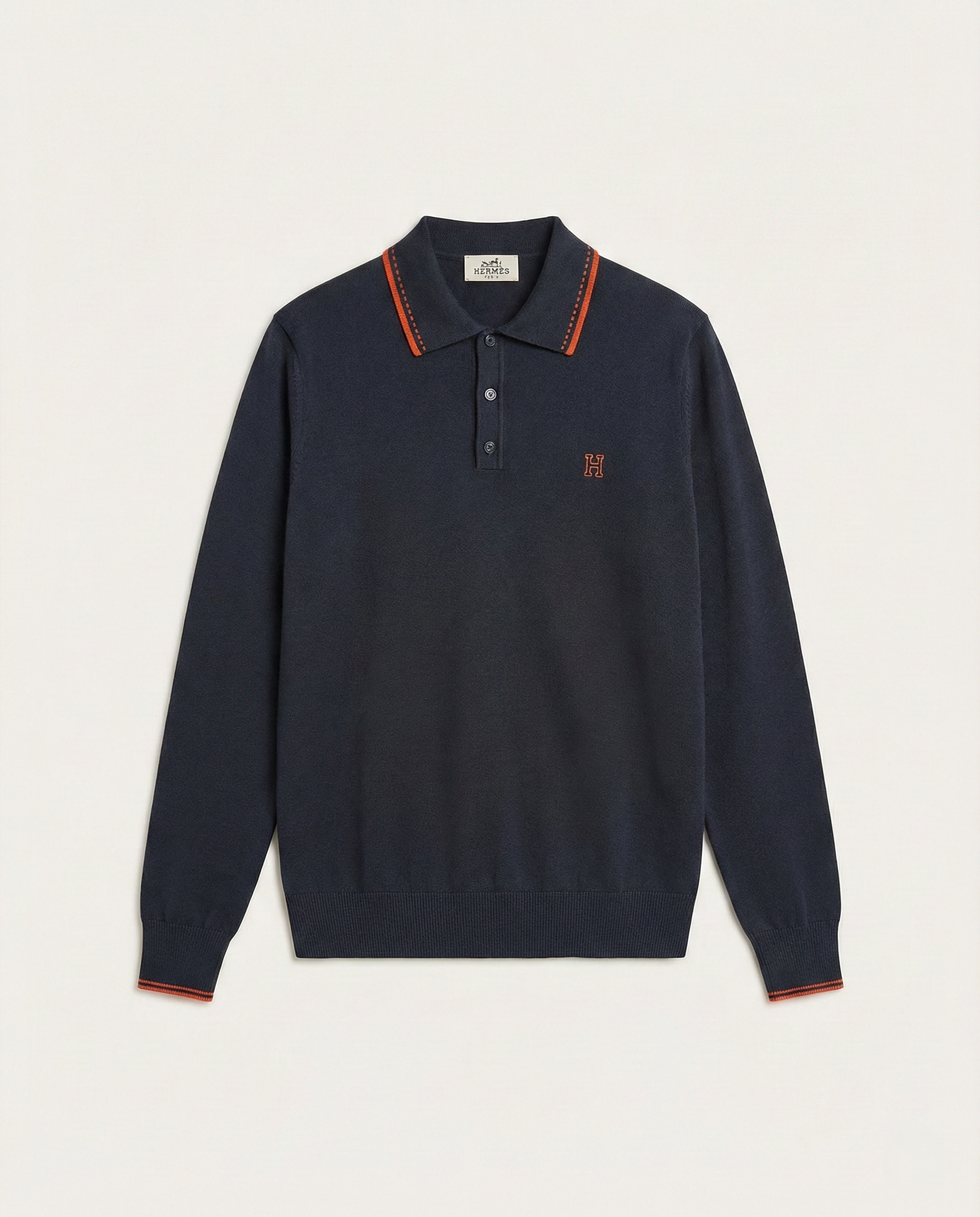 Hermès - 'H' Embroidery Contrast-Detail Knit Polo - black