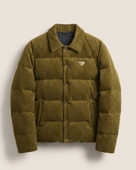 Prada - Corduroy Puffer Jacket - Olive Green