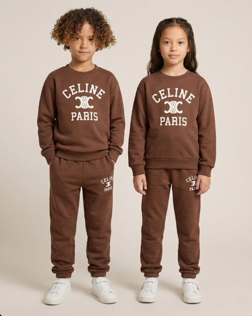 Celine Kids - Brown Triomphe Logo Sweatshirt & Jogger Set