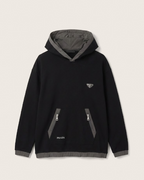 Prada - Black Cotton & Nylon Hoodie with Triangle Logo
