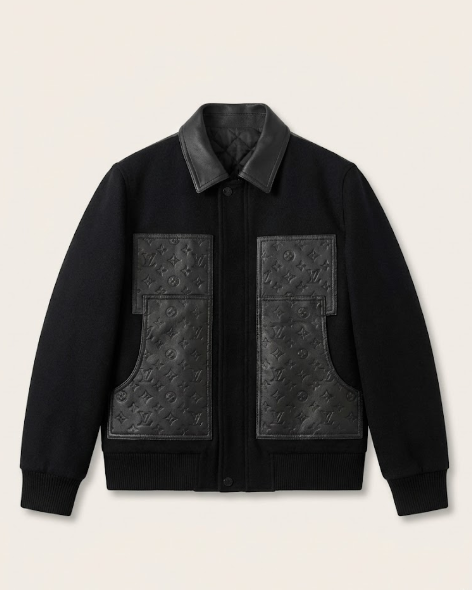 Louis Vuitton - Mixed-Media Varsity Black Jacket