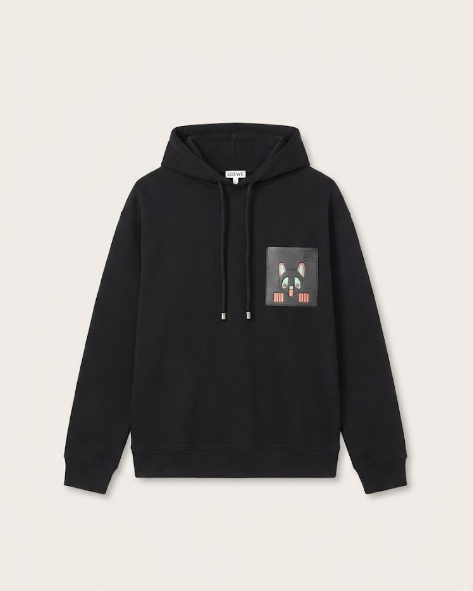 Loewe - Black Cotton Hoodie with Leather Bunny Patch