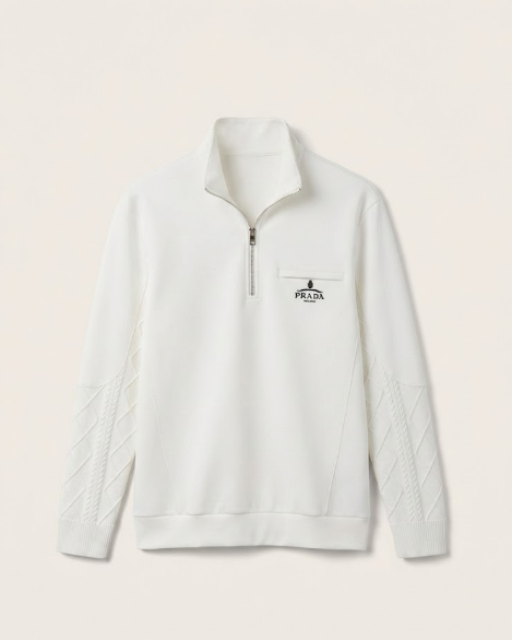 Prada - White Knit Quarter-Zip Pullover