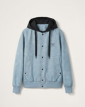 Prada - Light Blue Suede-Effect Hooded Bomber Jacket