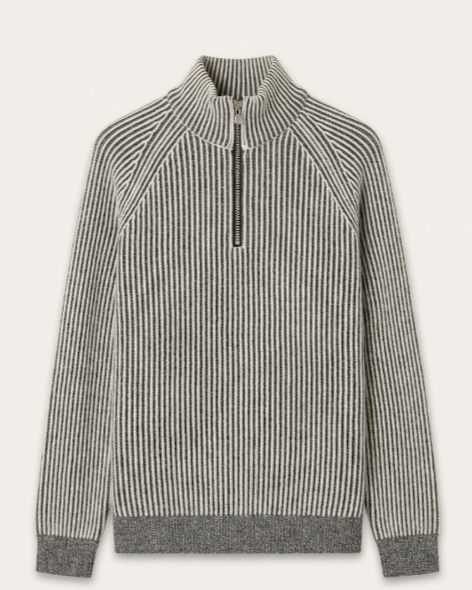 Brunello Cucinelli - Striped Ribbed Knit Quarter-Zip Sweater - Light Grey