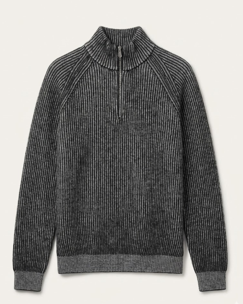 Brunello Cucinelli - Striped Ribbed Knit Quarter-Zip Sweater - Dark Grey