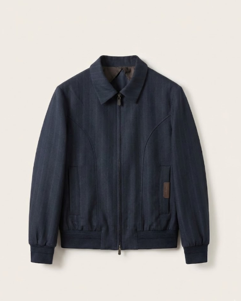Zegna - Navy Shadow Stripe Zip-Up Jacket