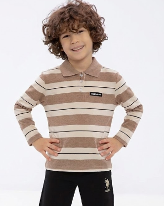 Miu Miu Kids - Brown & Cream Striped Long Sleeve Polo Shirt