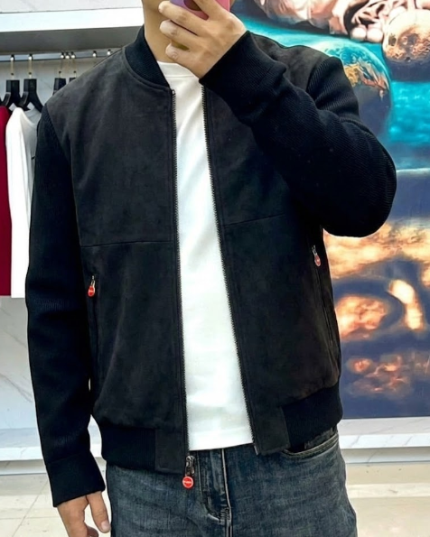 Kiton - Men's Two-Tone Suede Black Bomber Jacket