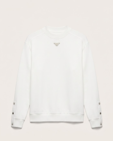 Prada White Mock Neck Sweatshirt with Sleeve Buttons