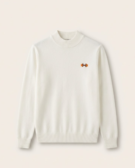 Hermes - Men's H Logo Mock Neck Ribbed Knit Sweater