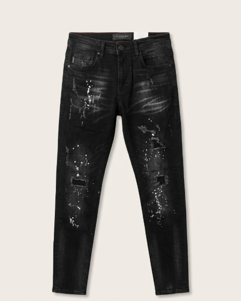 2Y - Premium Black Distressed Paint-Splatter Jeans