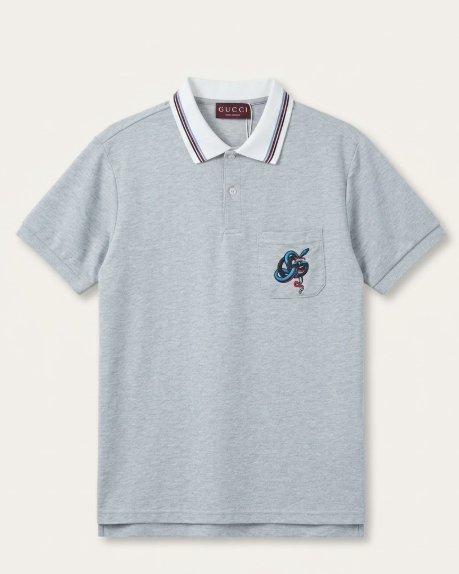 Gucci - Kingsnake Light Grey Polo T-Shirt