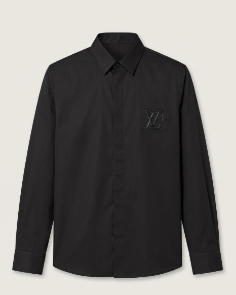 Louis Vuitton - Black Long-Sleeve Shirt w/ Textured Logo