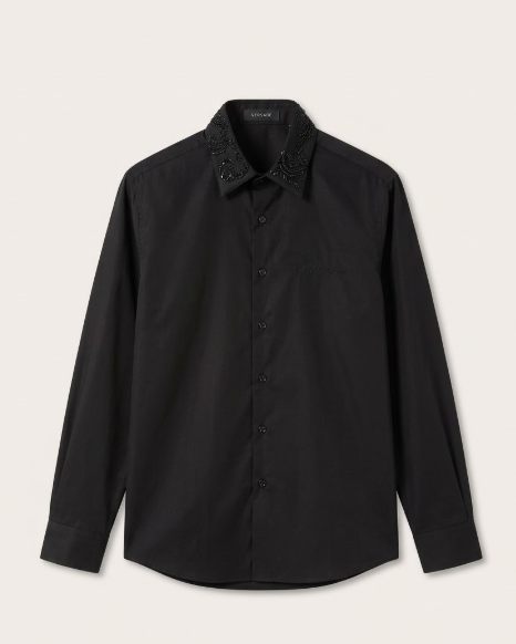 Versace - Men's Black Collar Button-Down Shirt
