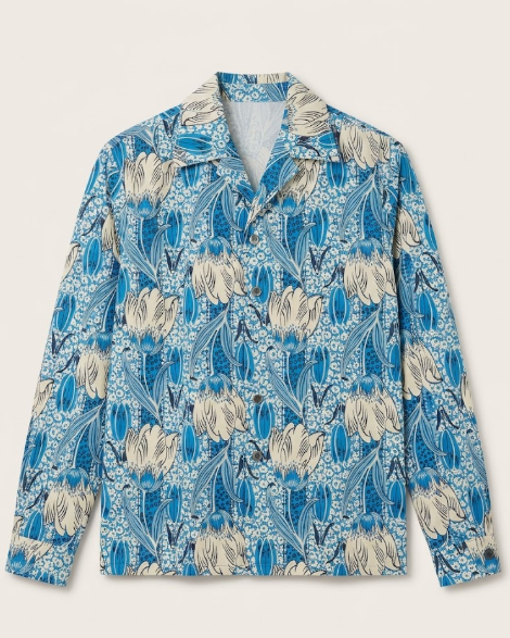Prada - Blue Floral All-Over Print Long-Sleeved Shirt