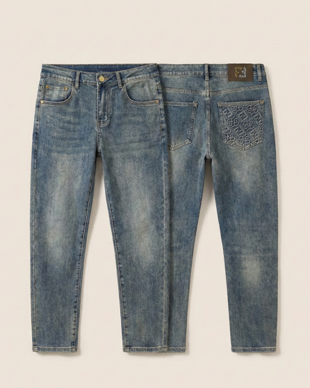Fendi - Embroidered Pocket Slim Jeans - Medium Wash Blue