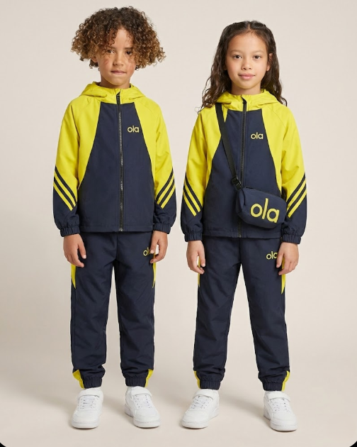 Alo Kids - "Ola" Graphic Tracksuit Set & Bag - Navy/Yellow