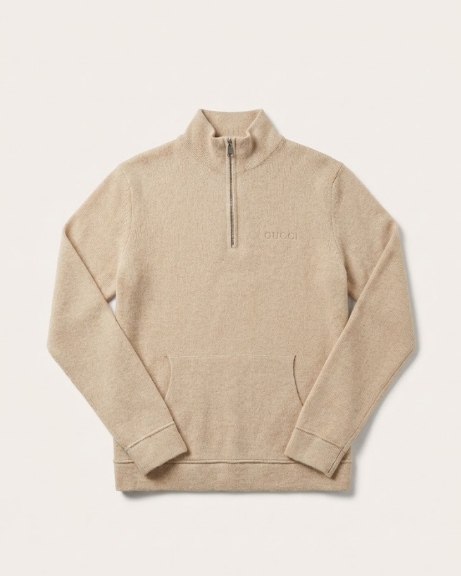 Gucci - Beige Knit Quarter-Zip