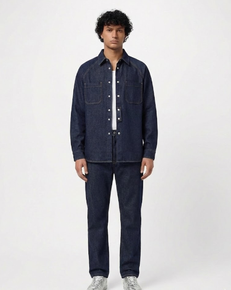 Dior Men's Dark Indigo Denim Coordinated Set: Overshirt & Straight-Leg Jeans