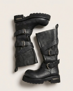 Balenciaga - Strike Distressed Leather Buckle Boots - Black