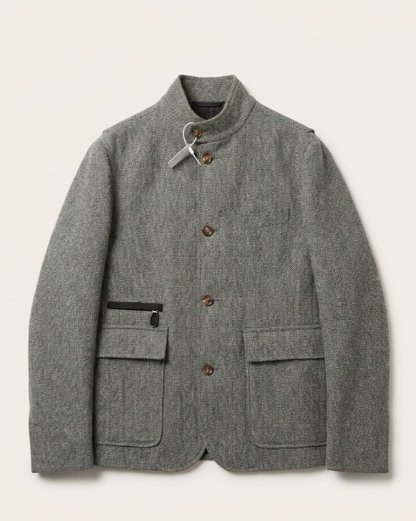 Berluti - Grey Herringbone Stand Collar Jacket Coat