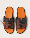 Hermes - Izmir Sandals in Black and Orange Leather