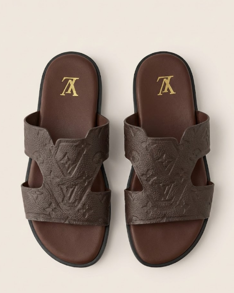 Louis Vuitton - Leather Slide Sandals - Dark Brown
